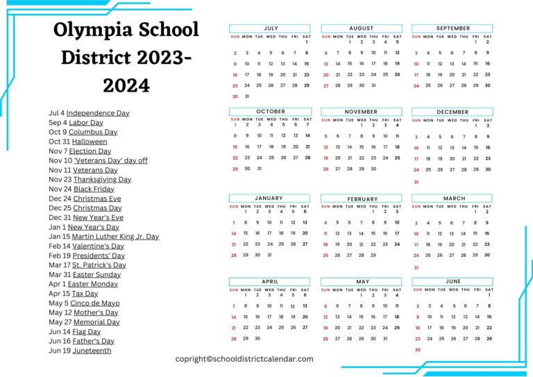 Olympia School District Calendar Holidays 20232024