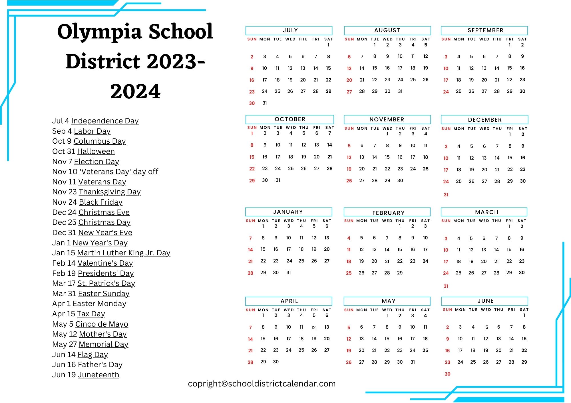Olympia School District Calendar Holidays 2023-2024