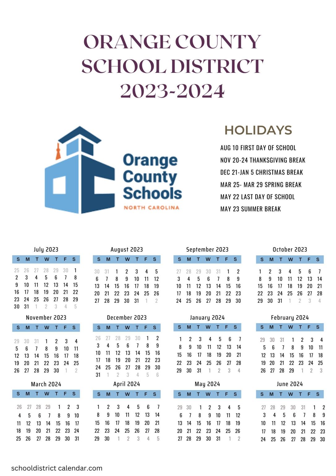 Orange County School District Calendar Holidays 2023-2024