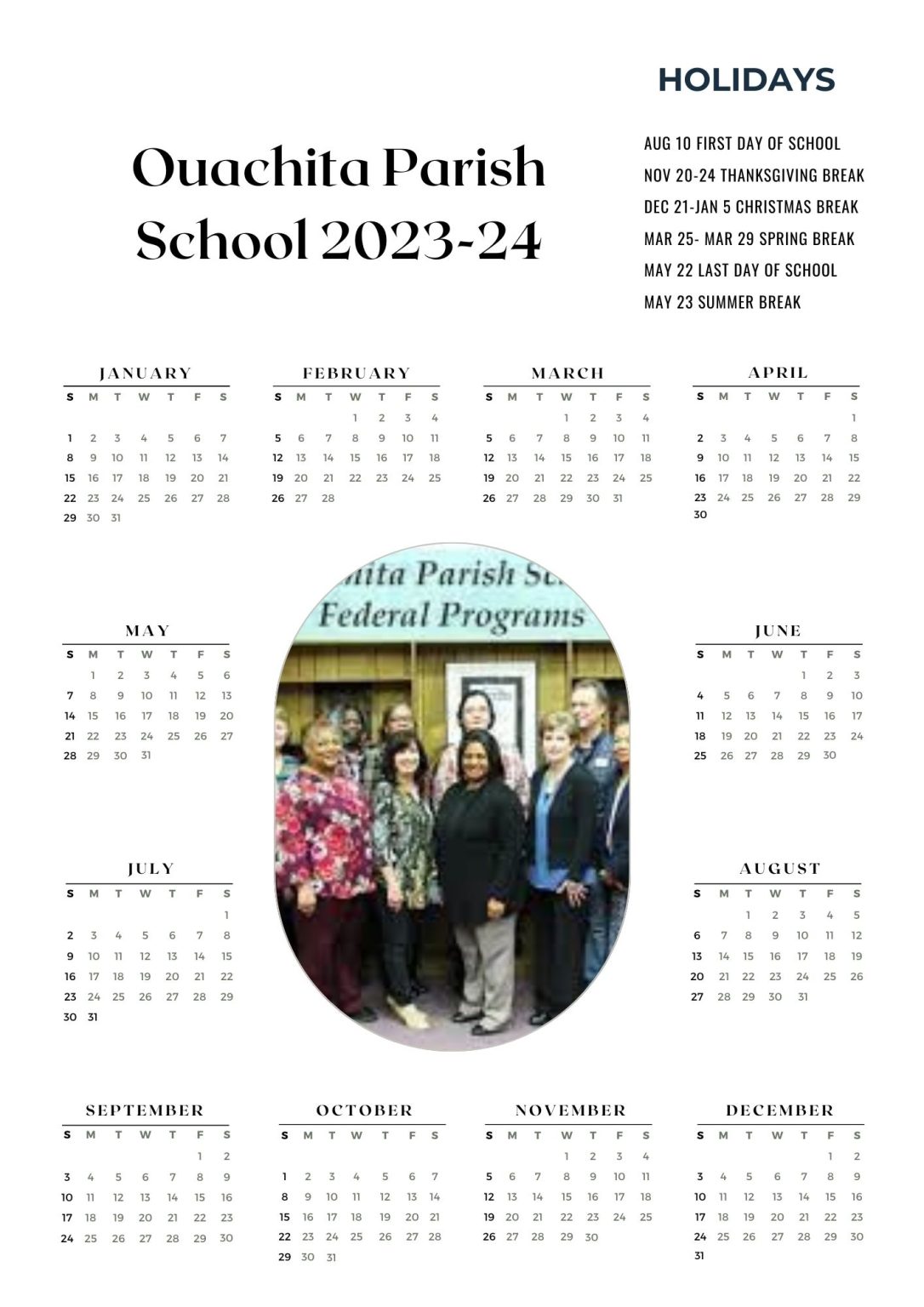 Ouachita Parish School Calendar Holidays 2023-2024
