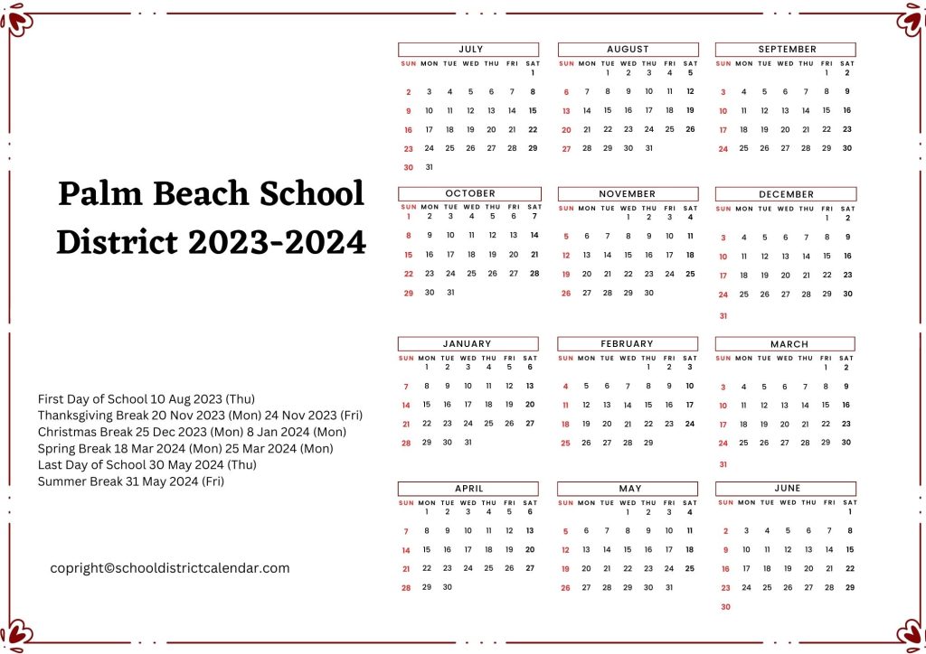 Palm Beach School District Calendar Holidays 2023-2024