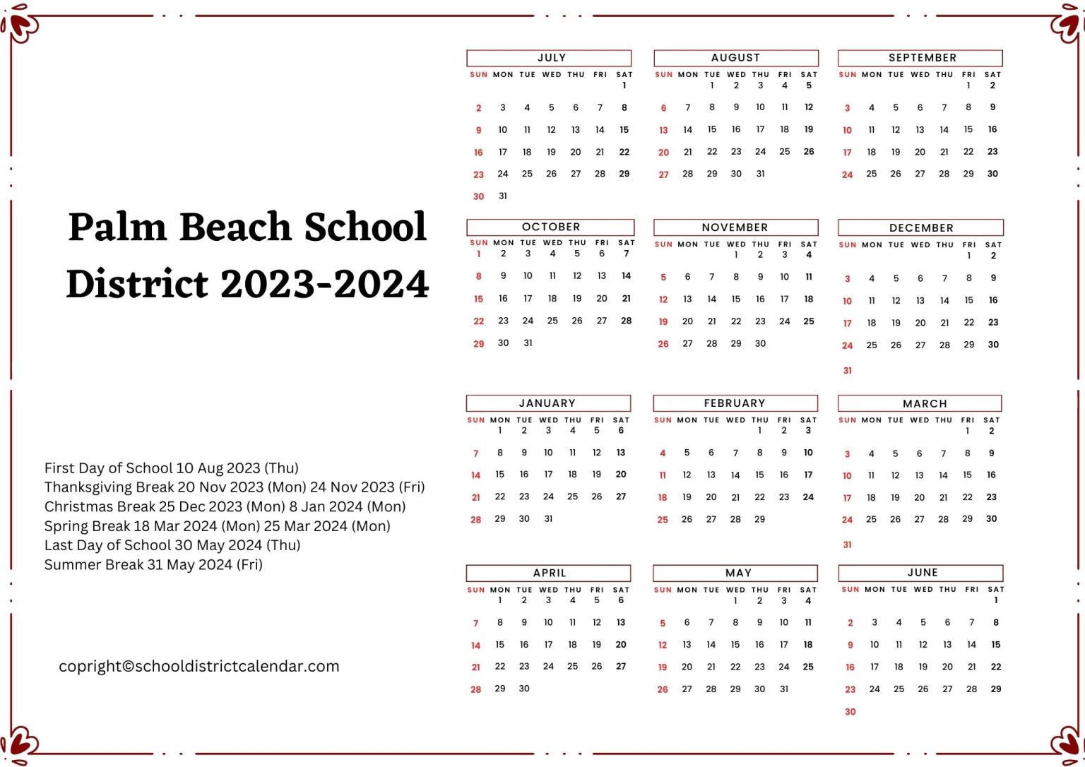 Palm Beach School District Calendar Holidays 20232024