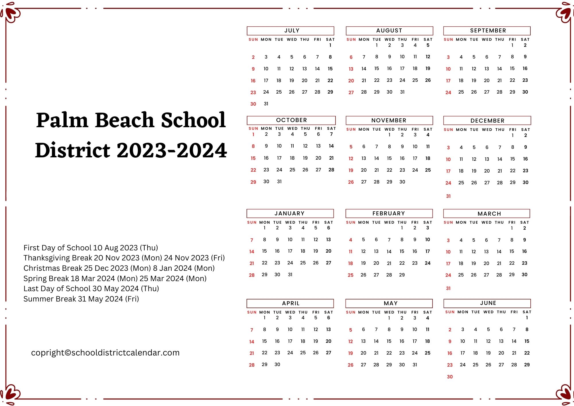 Palm Beach School District Calendar Holidays 20232024