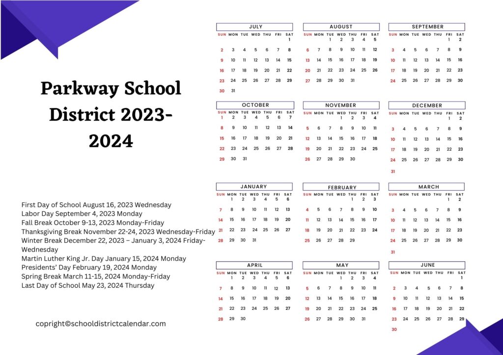 Parkway County school district calendar