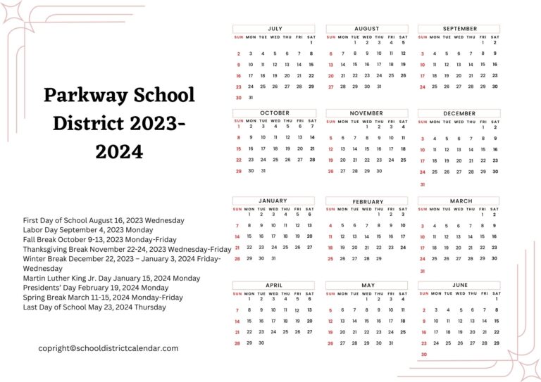 Parkway School District Calendar Holidays 20232024