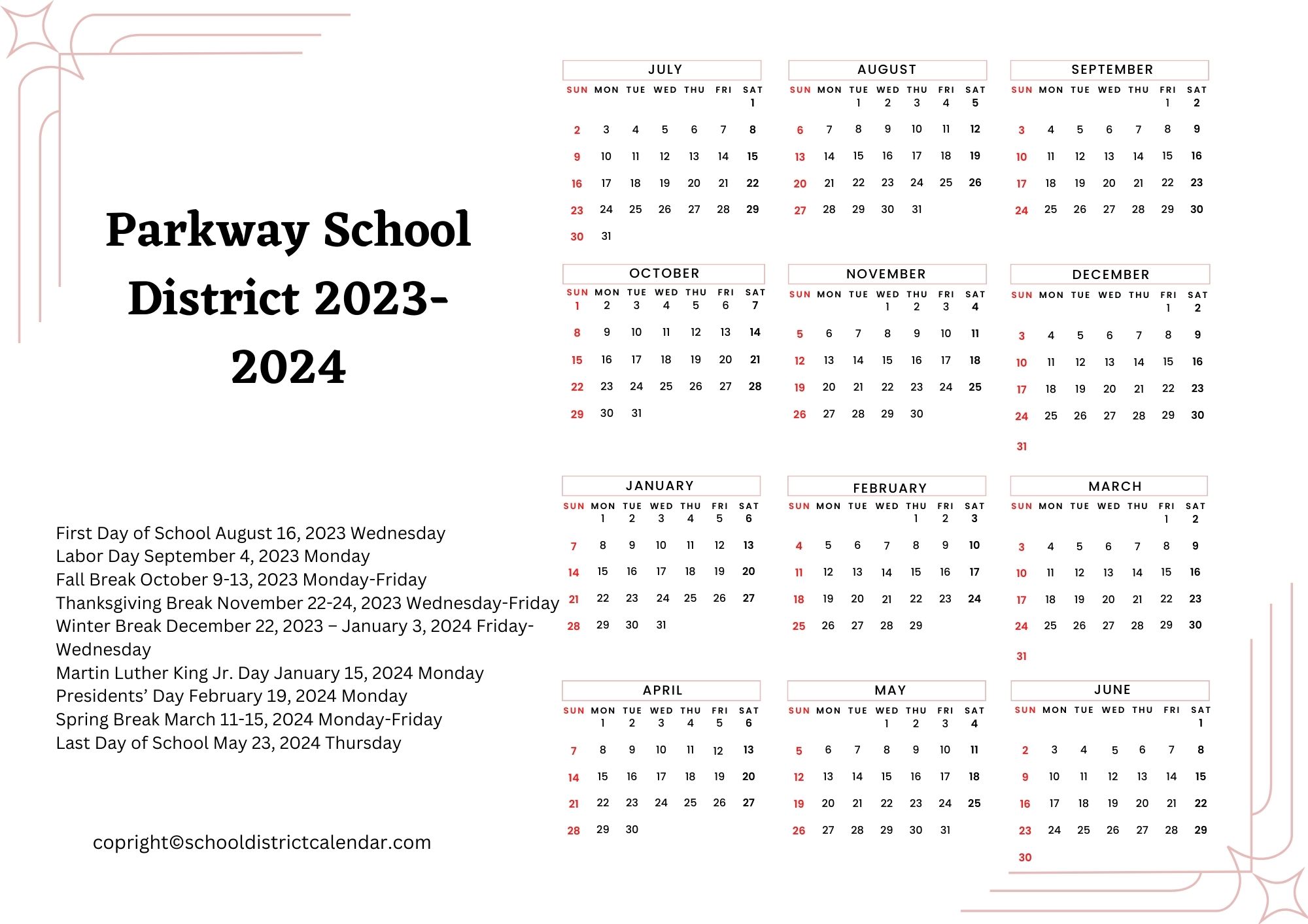 Parkway School District Calendar Holidays 20232024