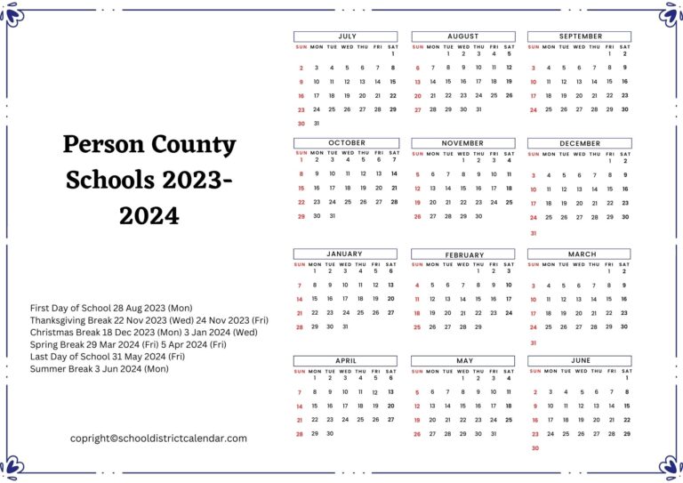 Person County Schools Calendar Holidays 20232024