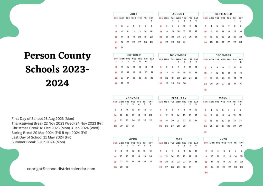 Person County Schools Calendar