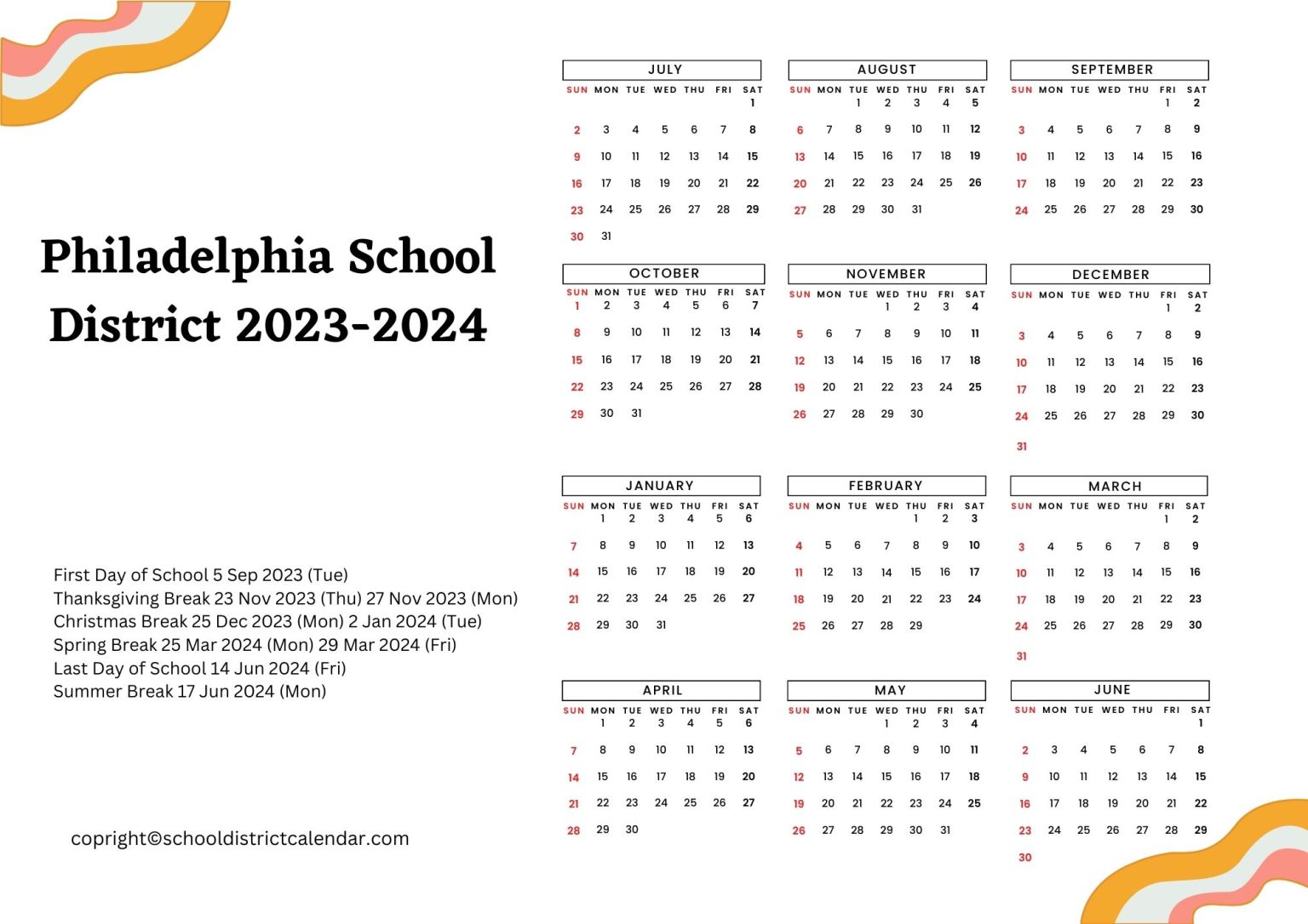 Philadelphia School District Calendar Holidays 20232024