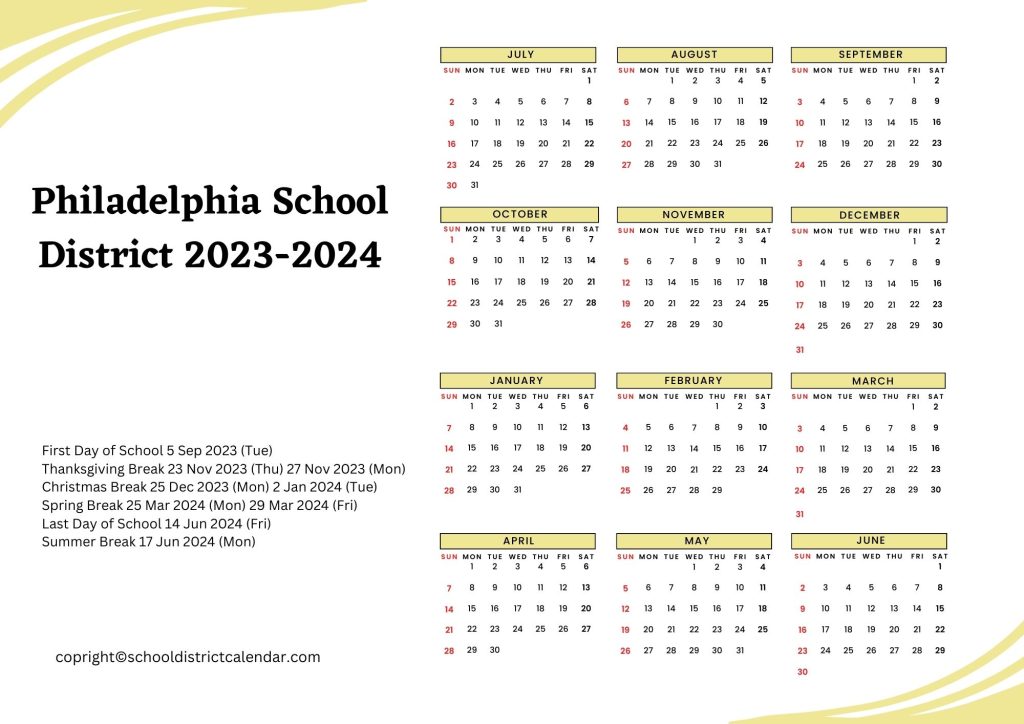 Philadelphia School District Calendar