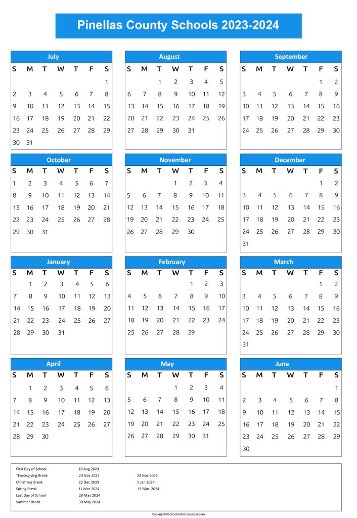 Pinellas County Schools Calendar Holidays 2023-2024