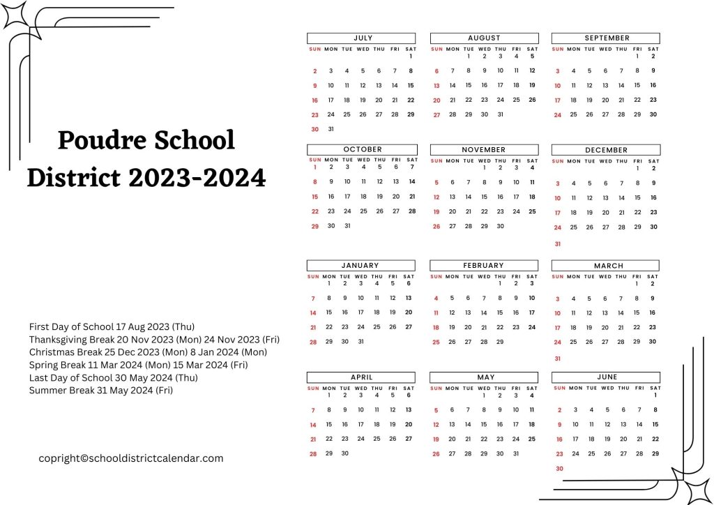 Poudre County School District Calendar