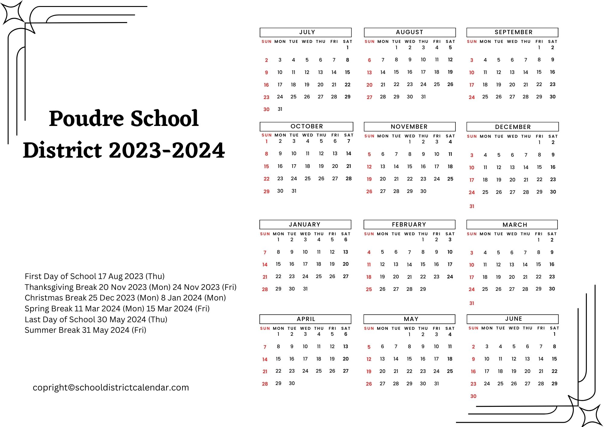 Poudre School District Calendar Holidays 20232024