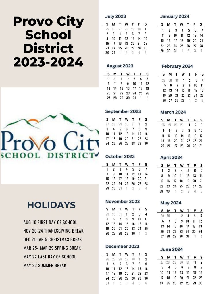 Provo City County School District Holiday Calendar