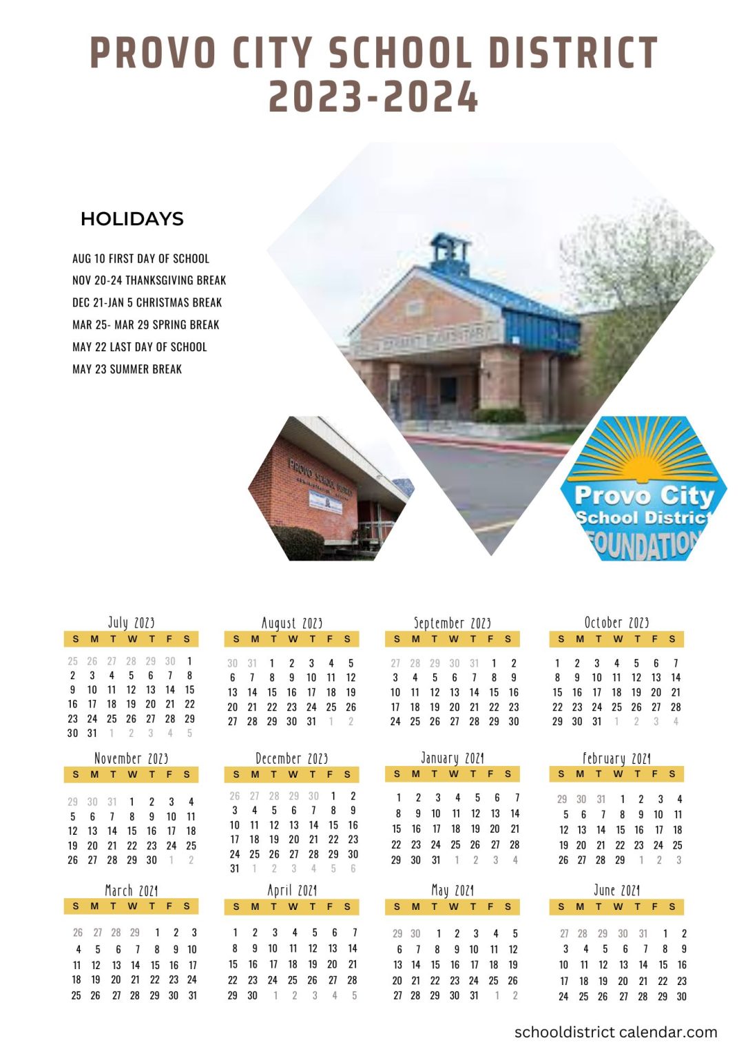 Provo City School District Calendar Holidays 20232024