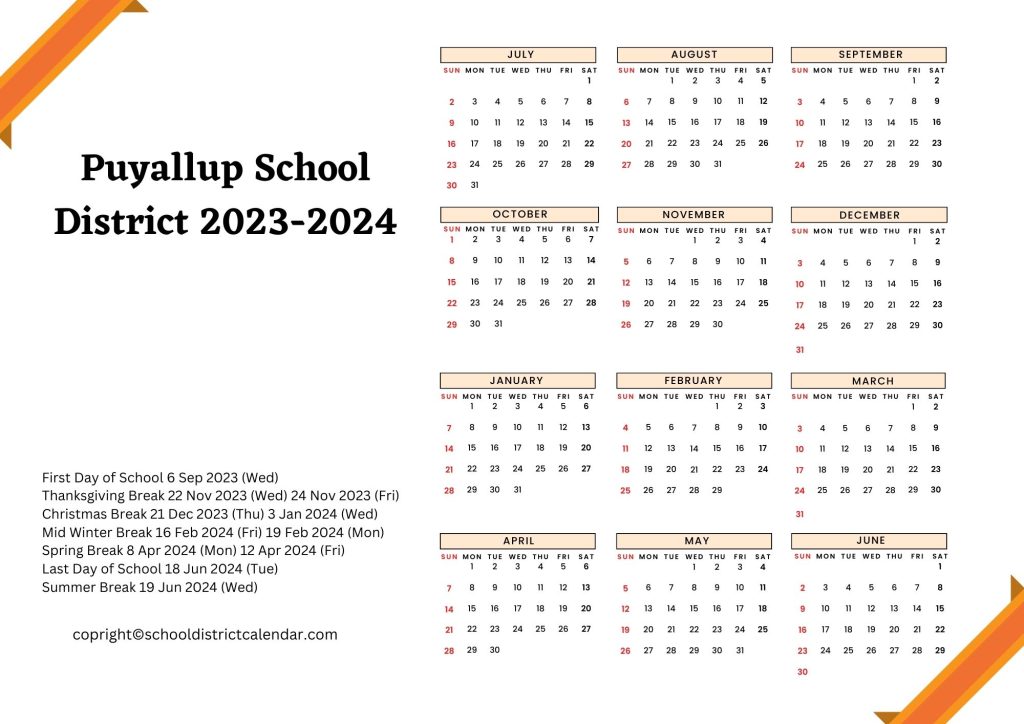 Puyallup County School District Calendar