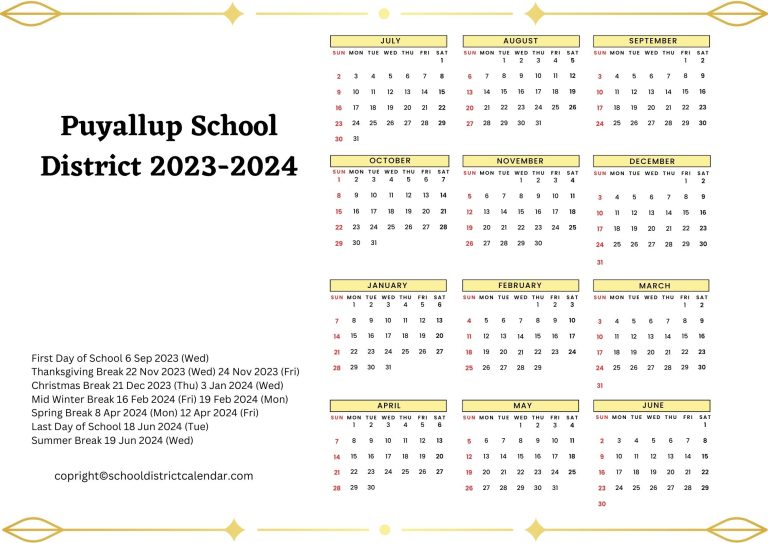 Puyallup School District Calendar Holidays 20232024