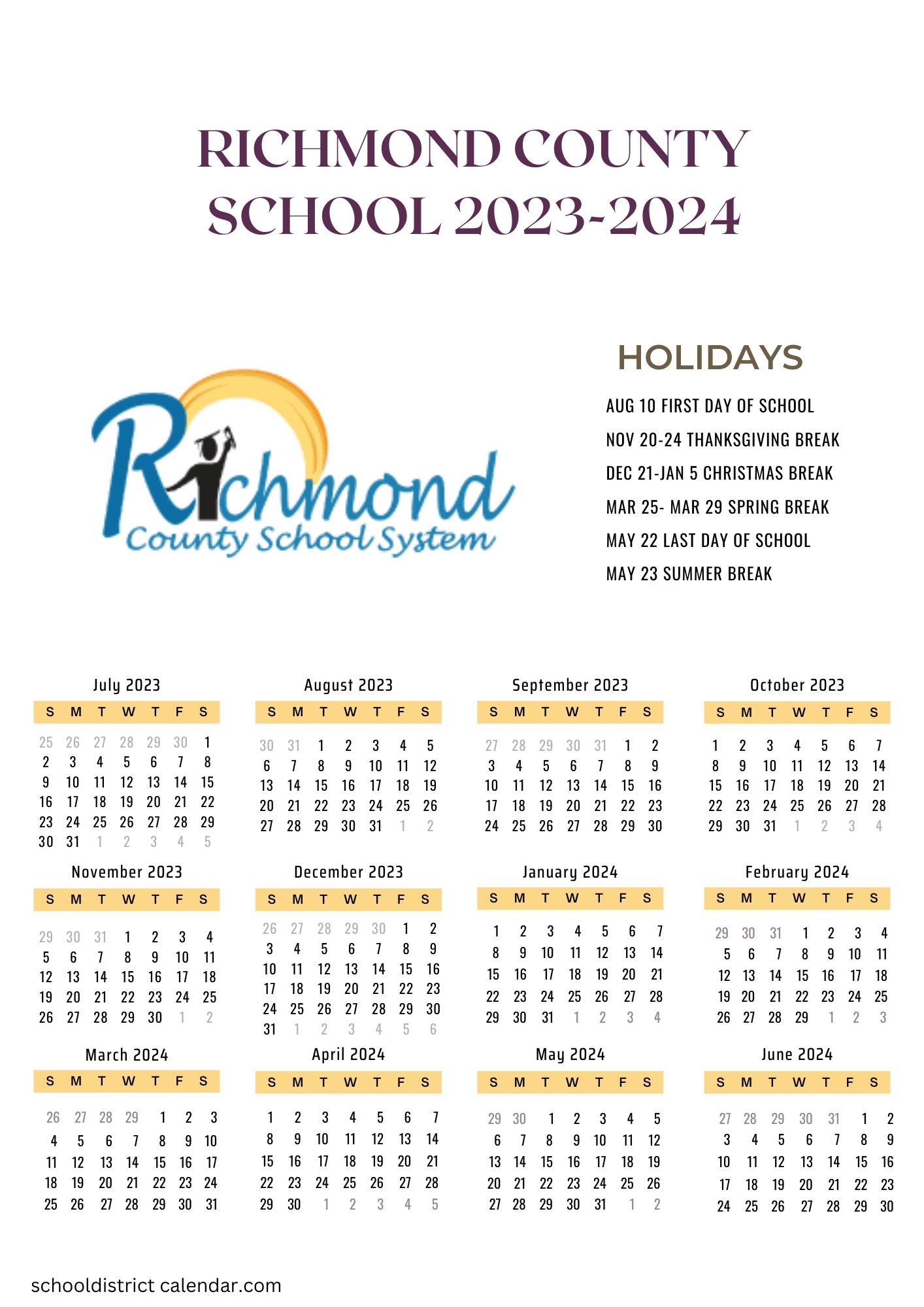 Richmond County Schools Calendar Holidays 20232024