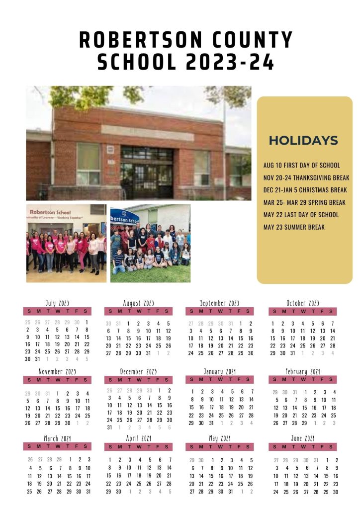 Robertson County School District Calendar