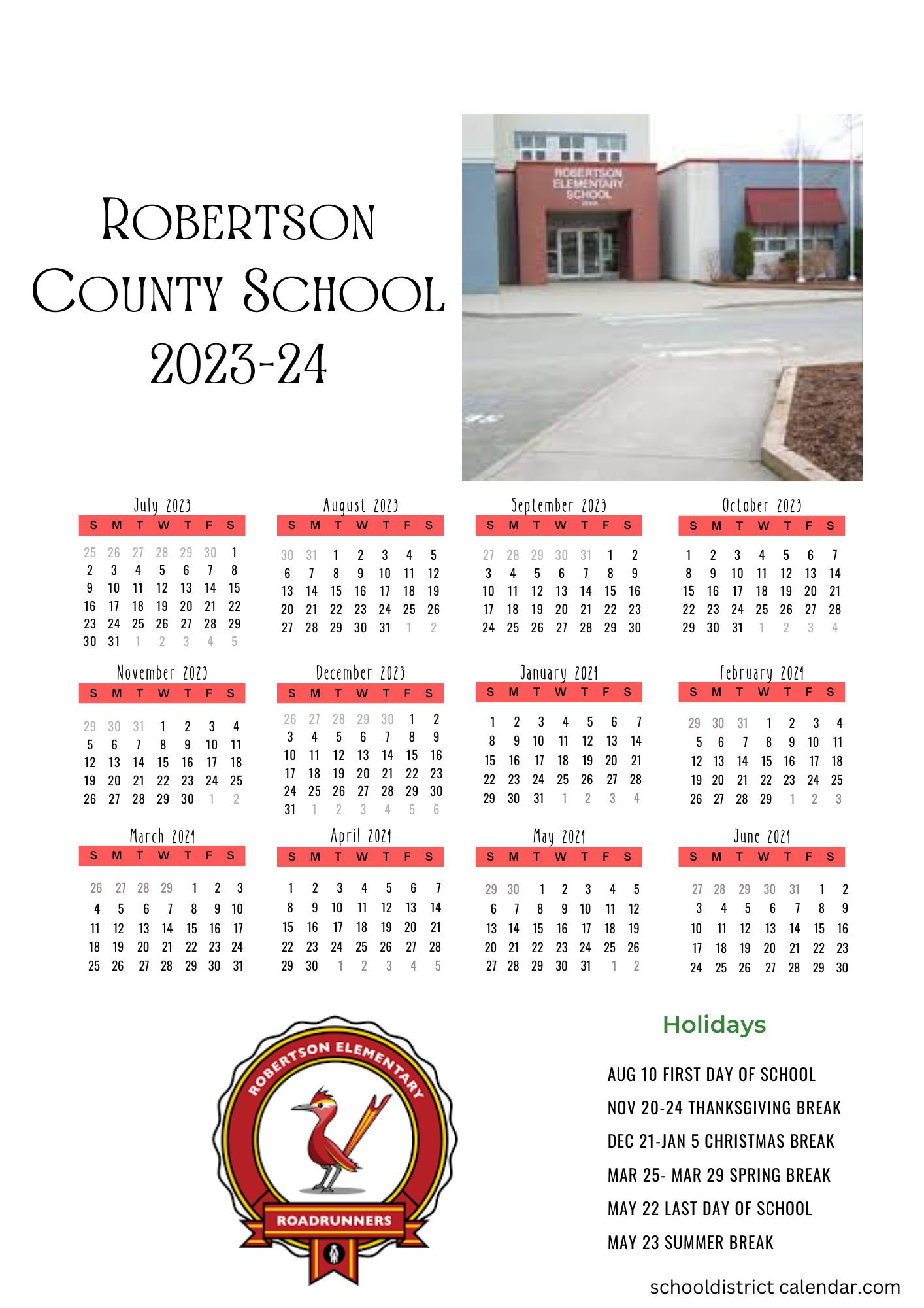 Robertson County Schools Calendar Holidays 2023-2024