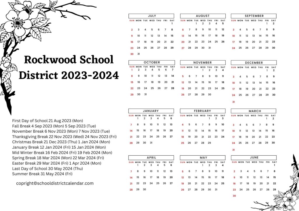 Rockwood Area School District Calendar