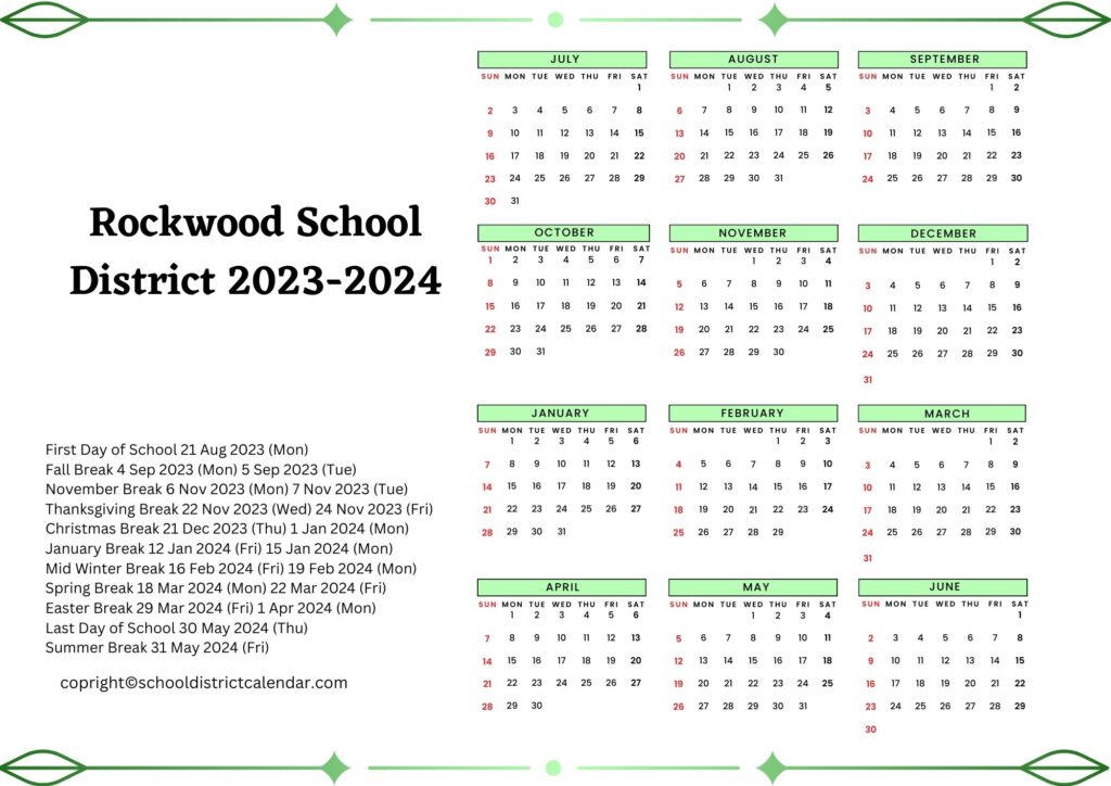 Rockwood School District Calendar