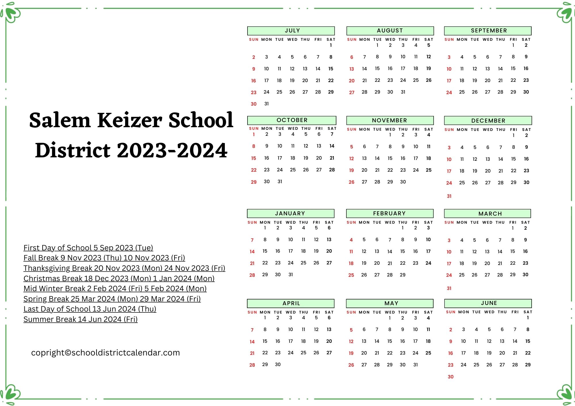 Salem Keizer School District Calendar Holidays 20232024