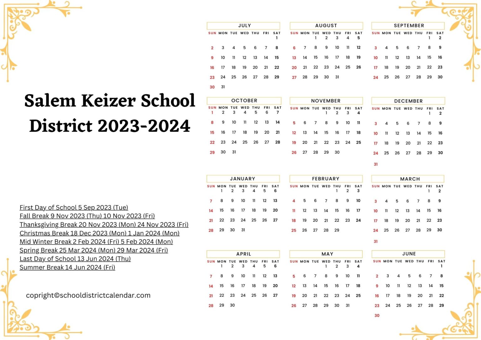 Salem Keizer School District Calendar Holidays 20232024