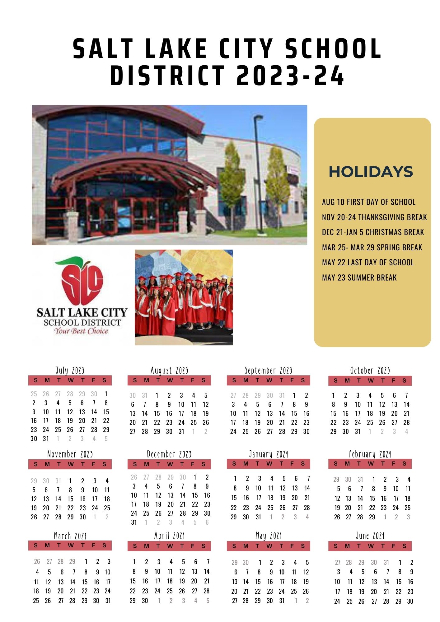 Salt Lake City School District Calendar Holidays 2023 2024