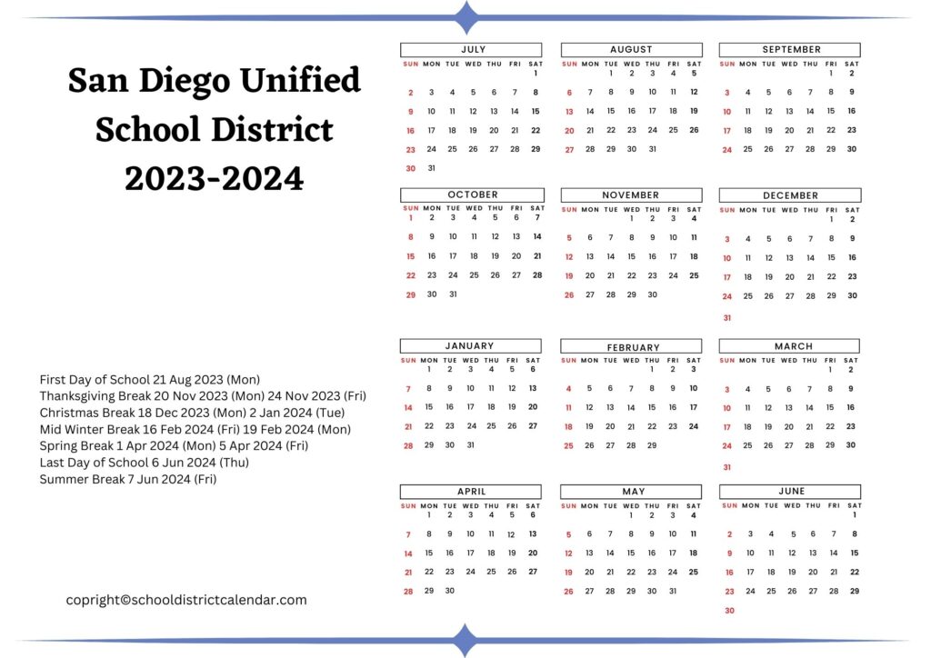 San Diego Unified School Calendar