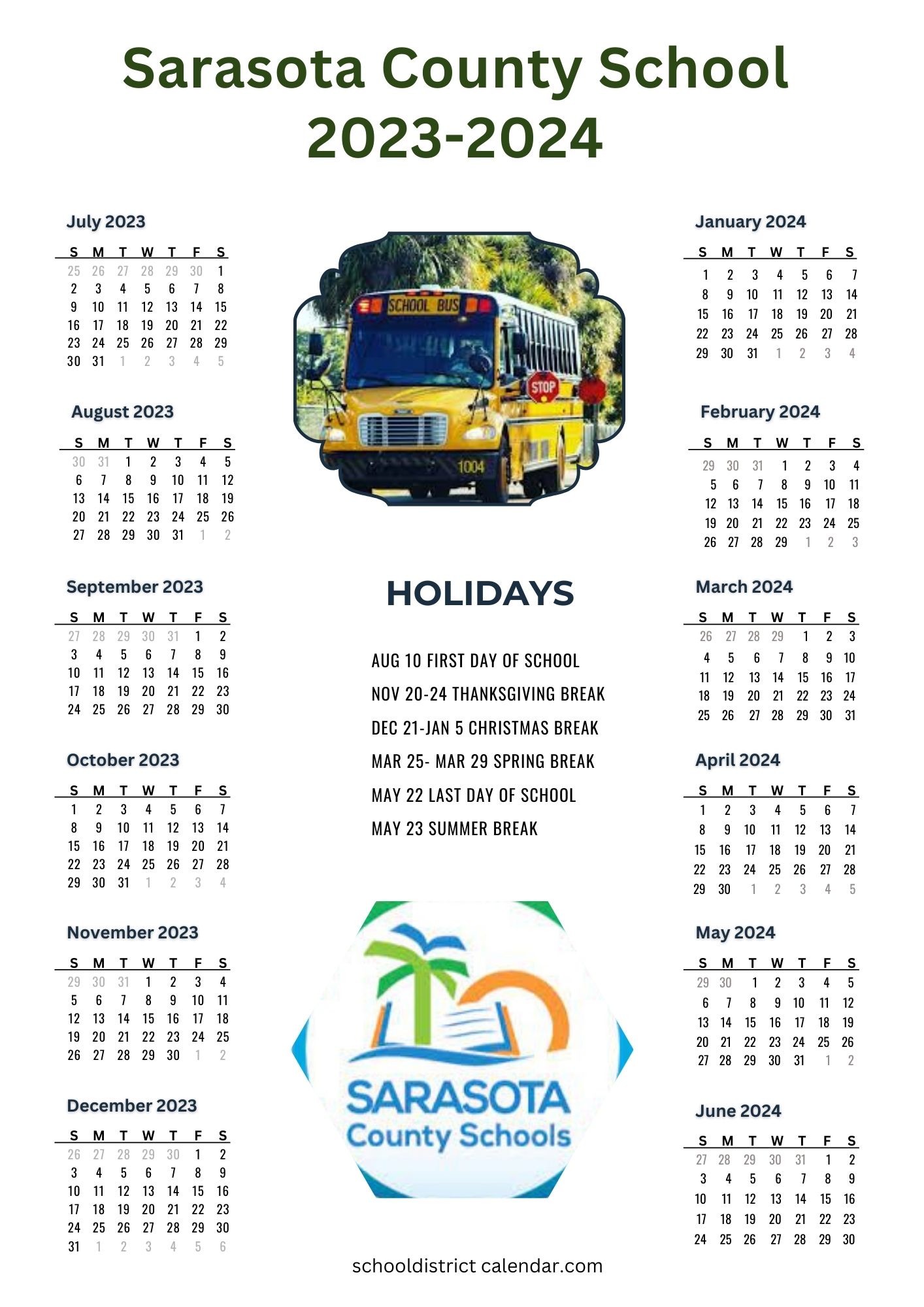 Sarasota County Schools Calendar Holidays 20232024