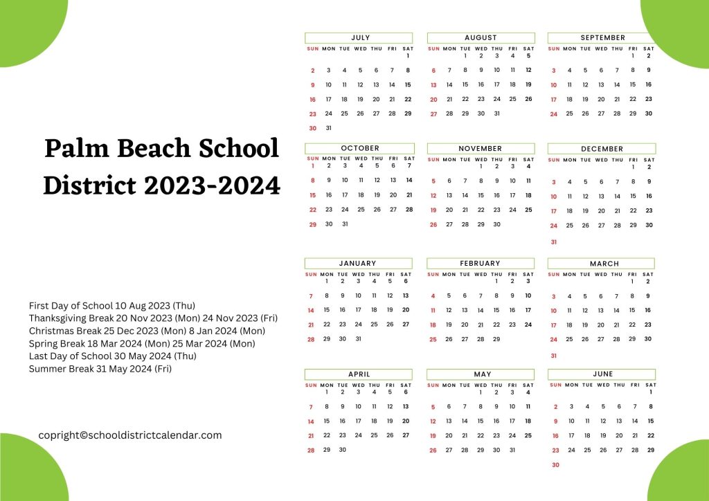 School District of Palm Beach County Calendar