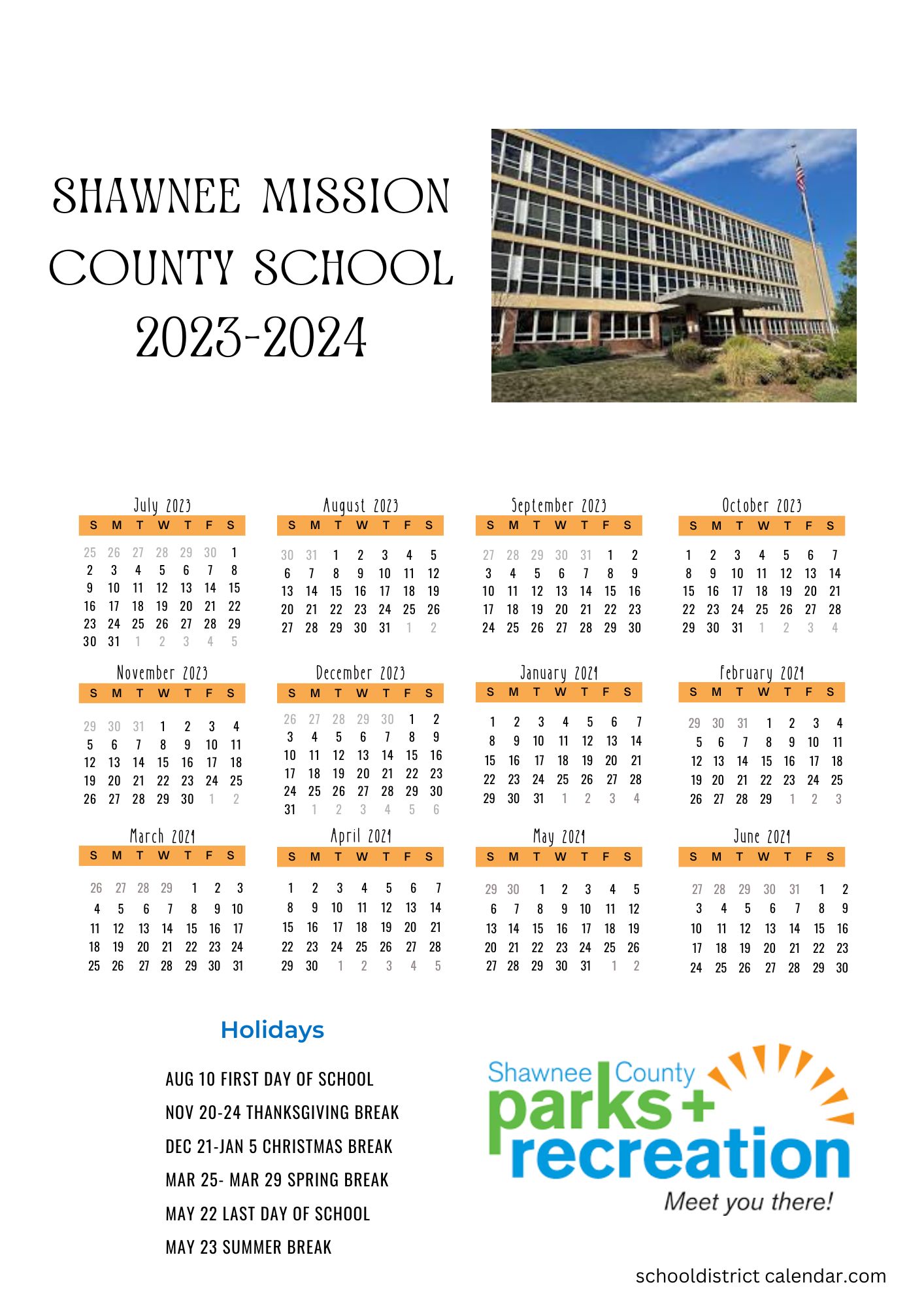 Shawnee Mission School District Calendar Holidays 20232024