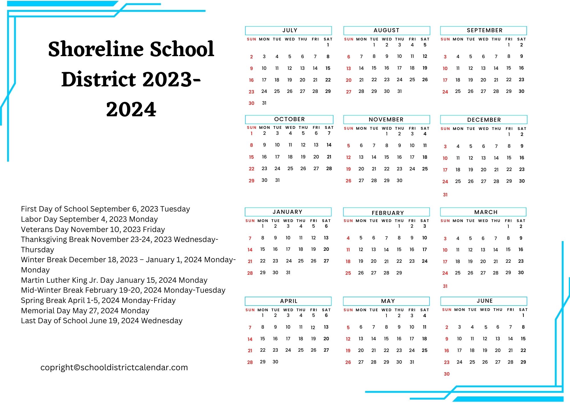 Shoreline School District Calendar Holidays 20232024