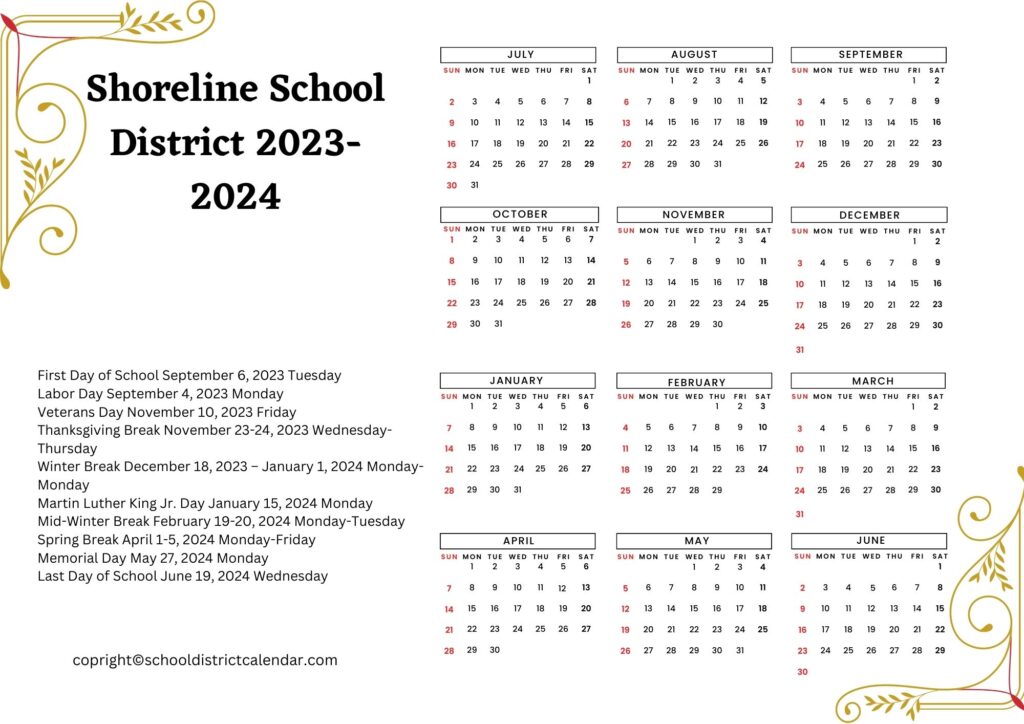 Shoreline Unified School District Calendar