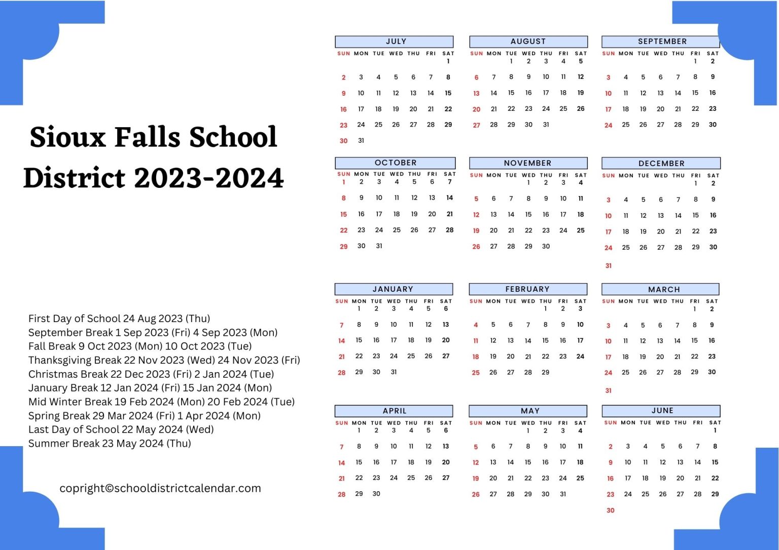 Sioux Falls School District Calendar Holidays 20232024