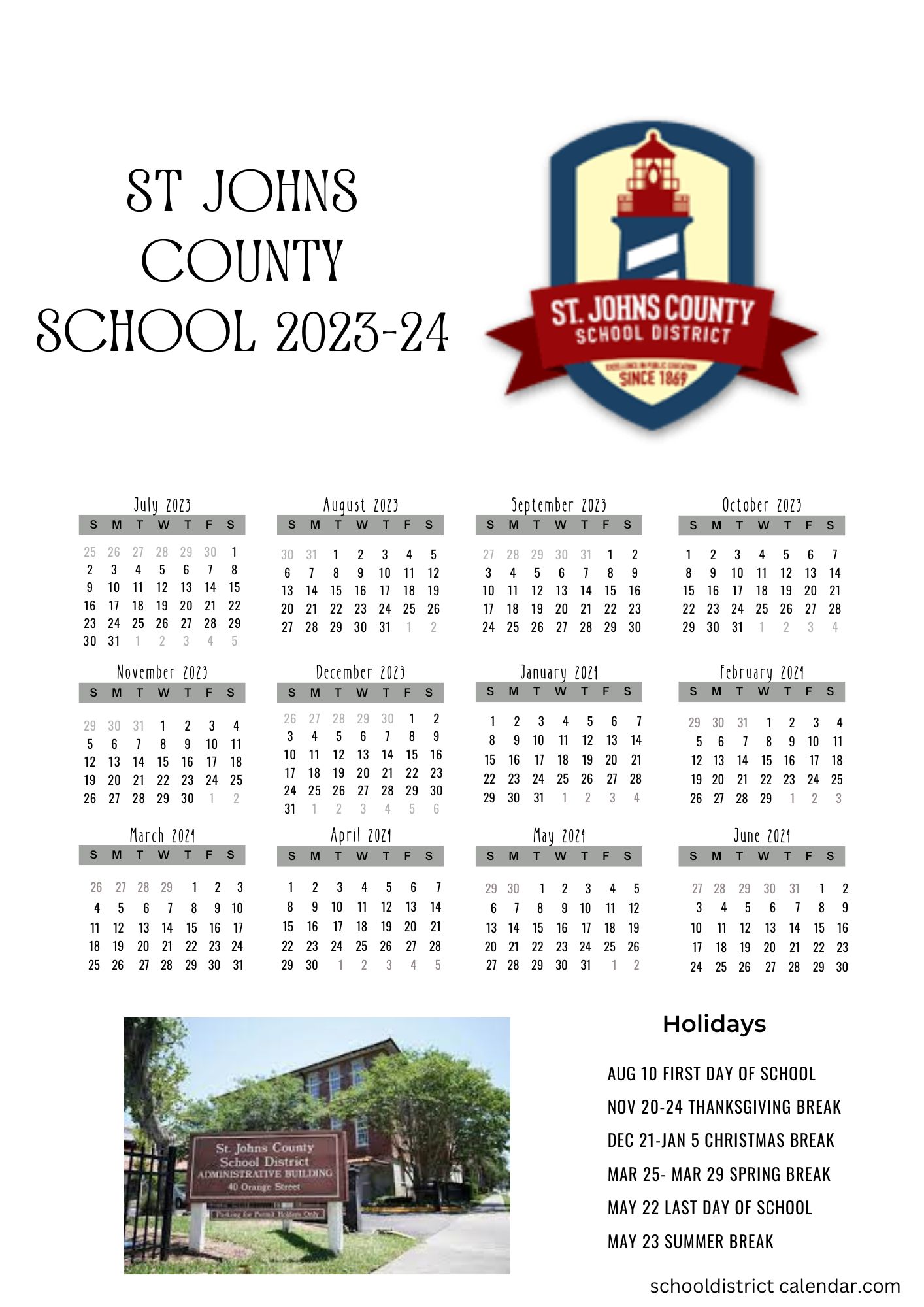 St Johns County School Calendar Holidays 2023 2024