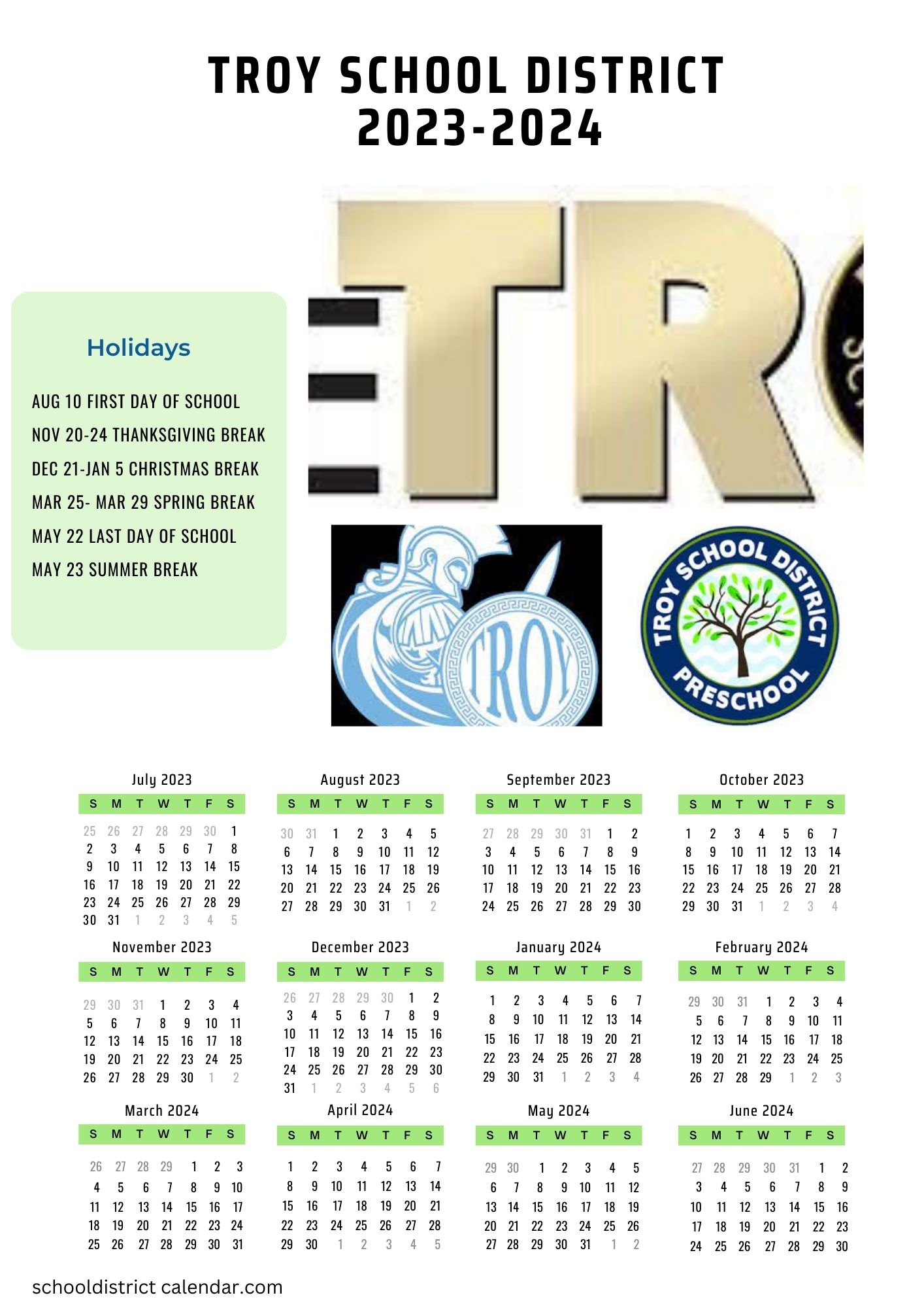 Troy School District Calendar 20 2024 2025 - Crin Mersey