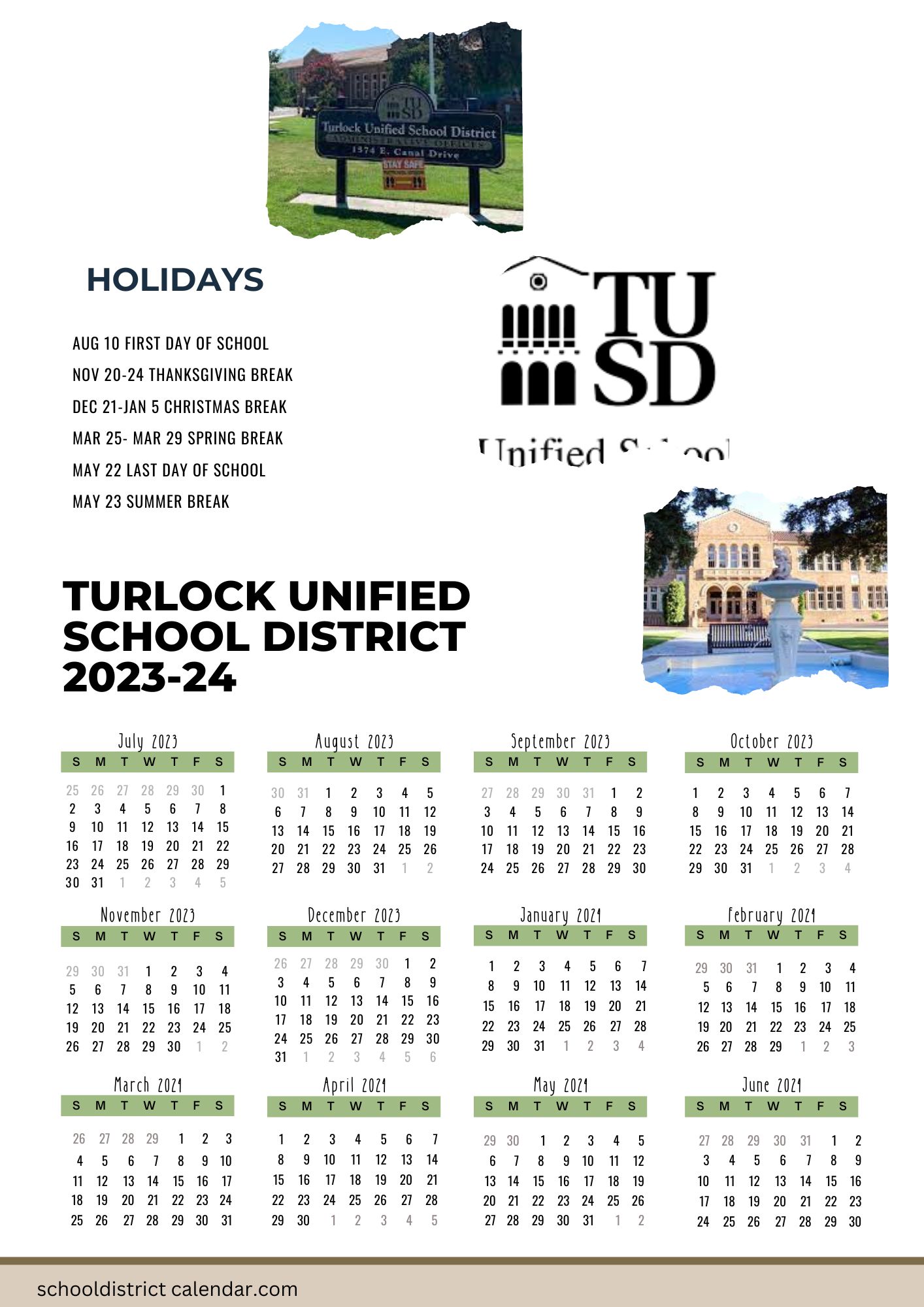 Turlock Unified School District Calendar Holidays 20232024