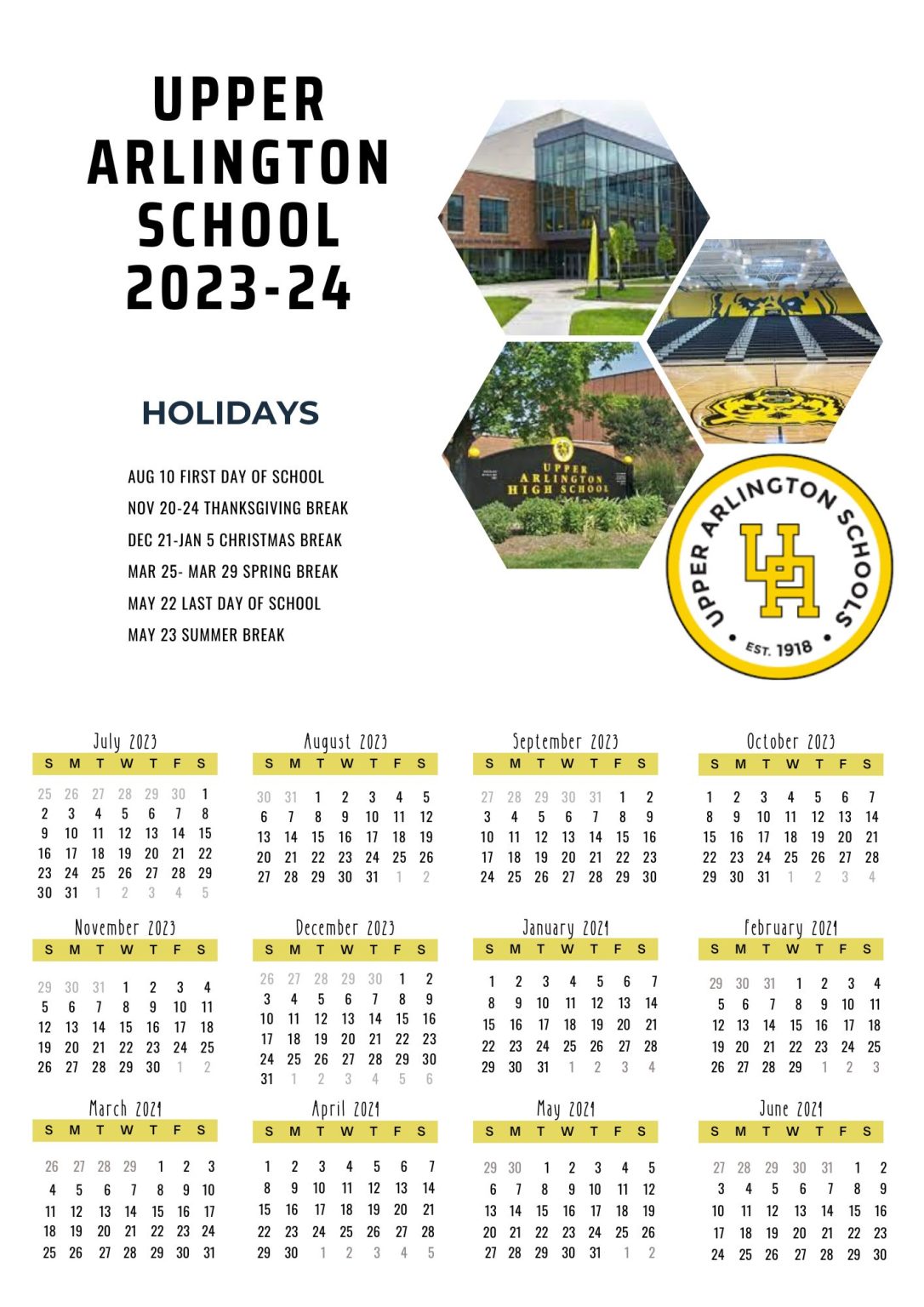 Upper Arlington Schools Calendar Holidays 20232024 (UASD)