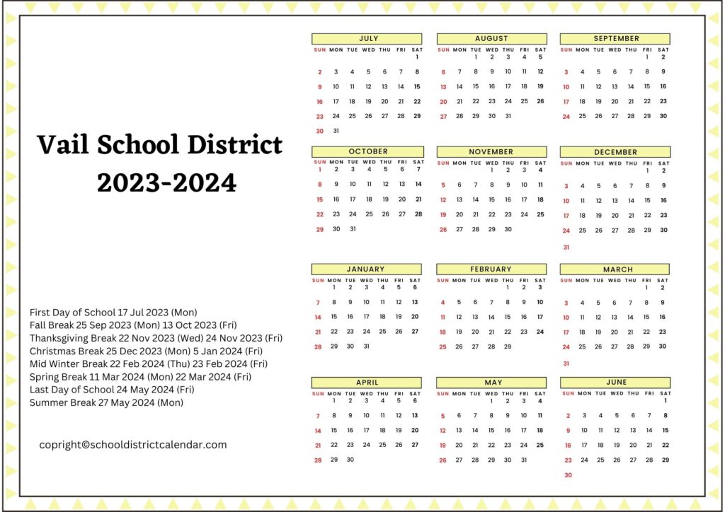 Vail District School Calendar