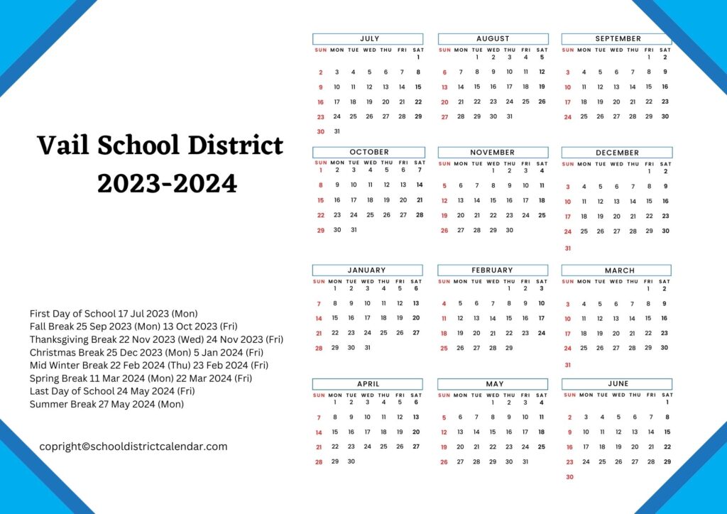 Vail School District Calendar