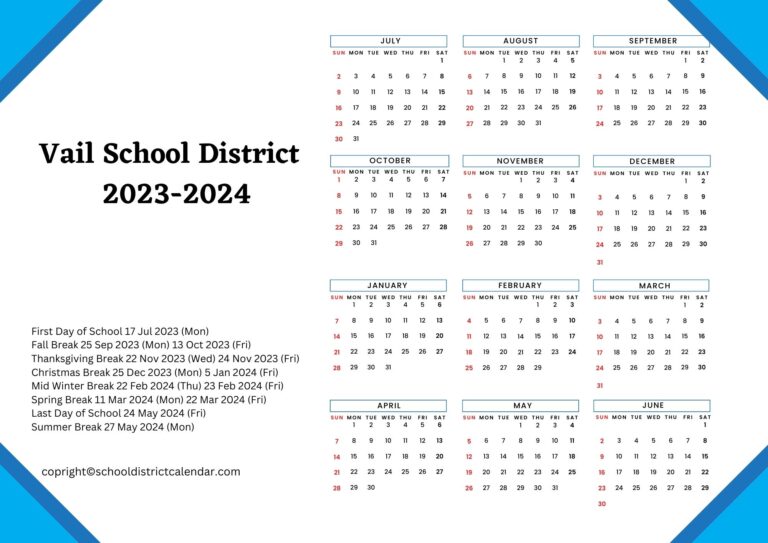 Vail School District Calendar Holidays 2023 2024