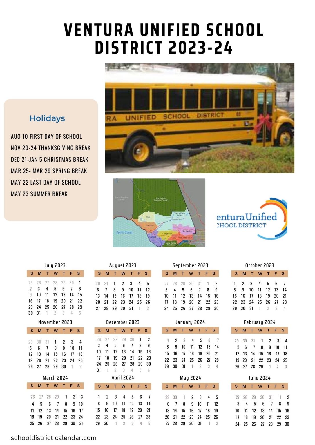 Ventura Unified School District Calendar Holidays 20232024