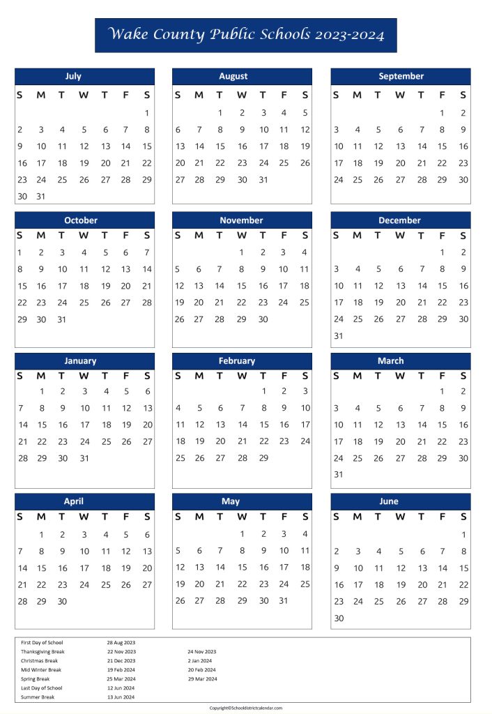 Wake County Traditional School Calendar
