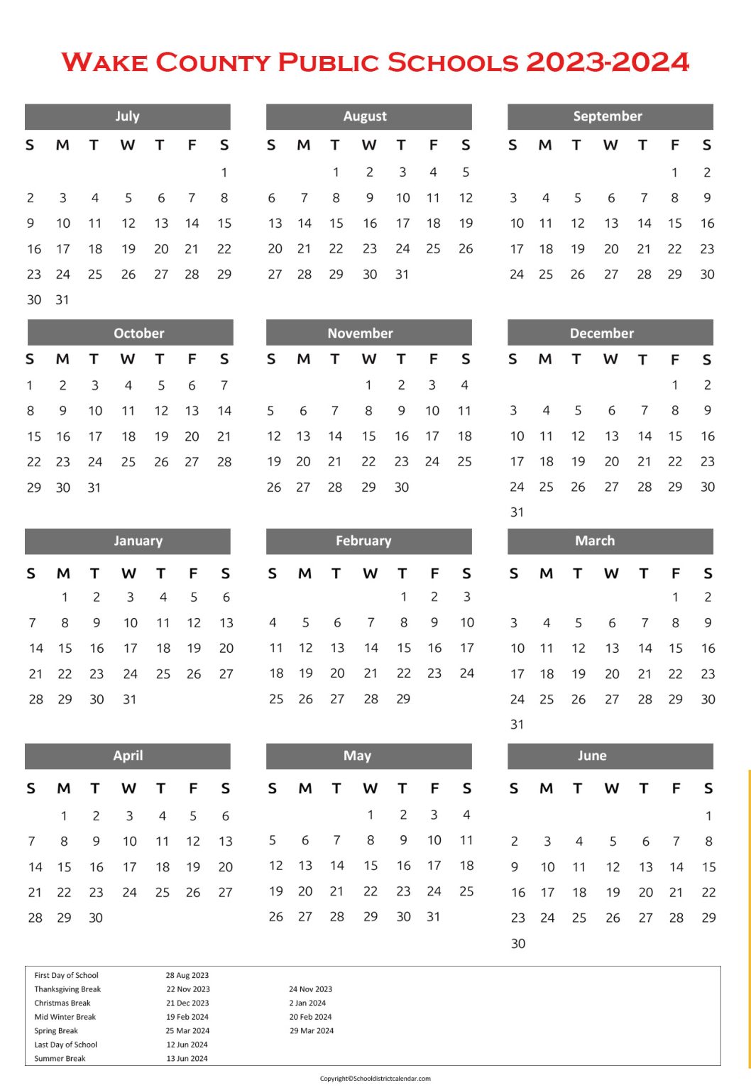 Wake County Public Schools Calendar Holidays 2023 2024