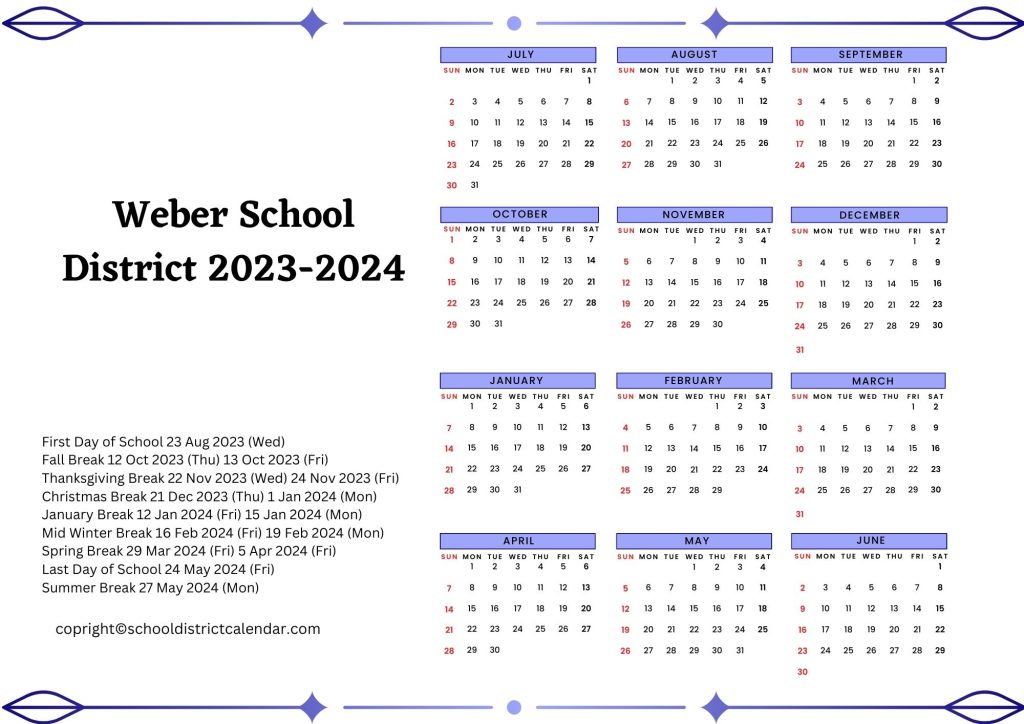 Weber County School District Calendar