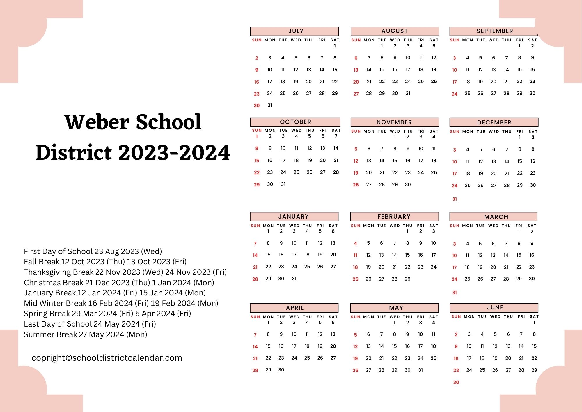 Weber School District Calendar Holidays 2023-2024