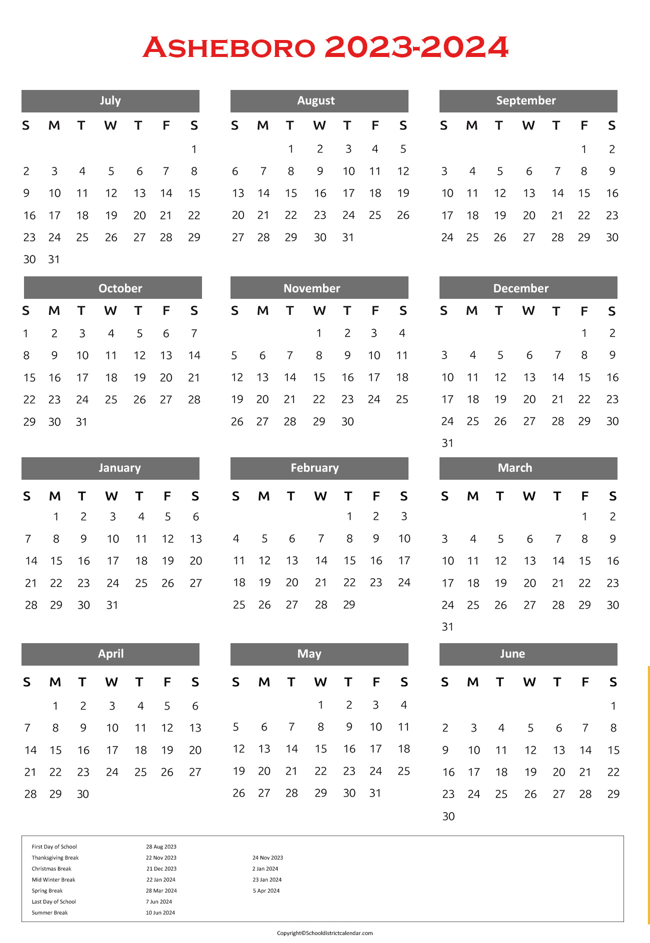 Asheboro City Schools Calendar Holidays 2023-2024