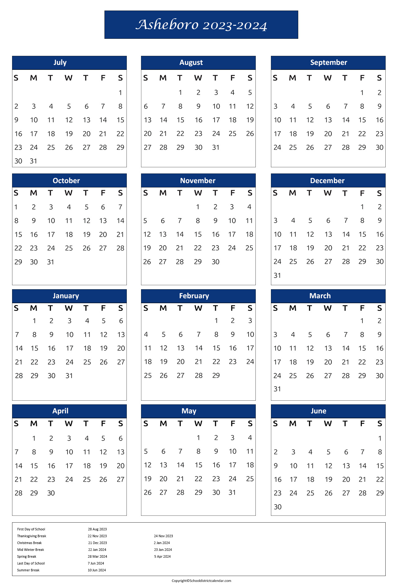 Asheboro City Schools Calendar Holidays 20232024